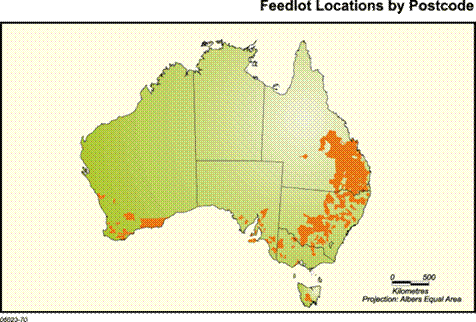 Map of feedlot distribution by postcode